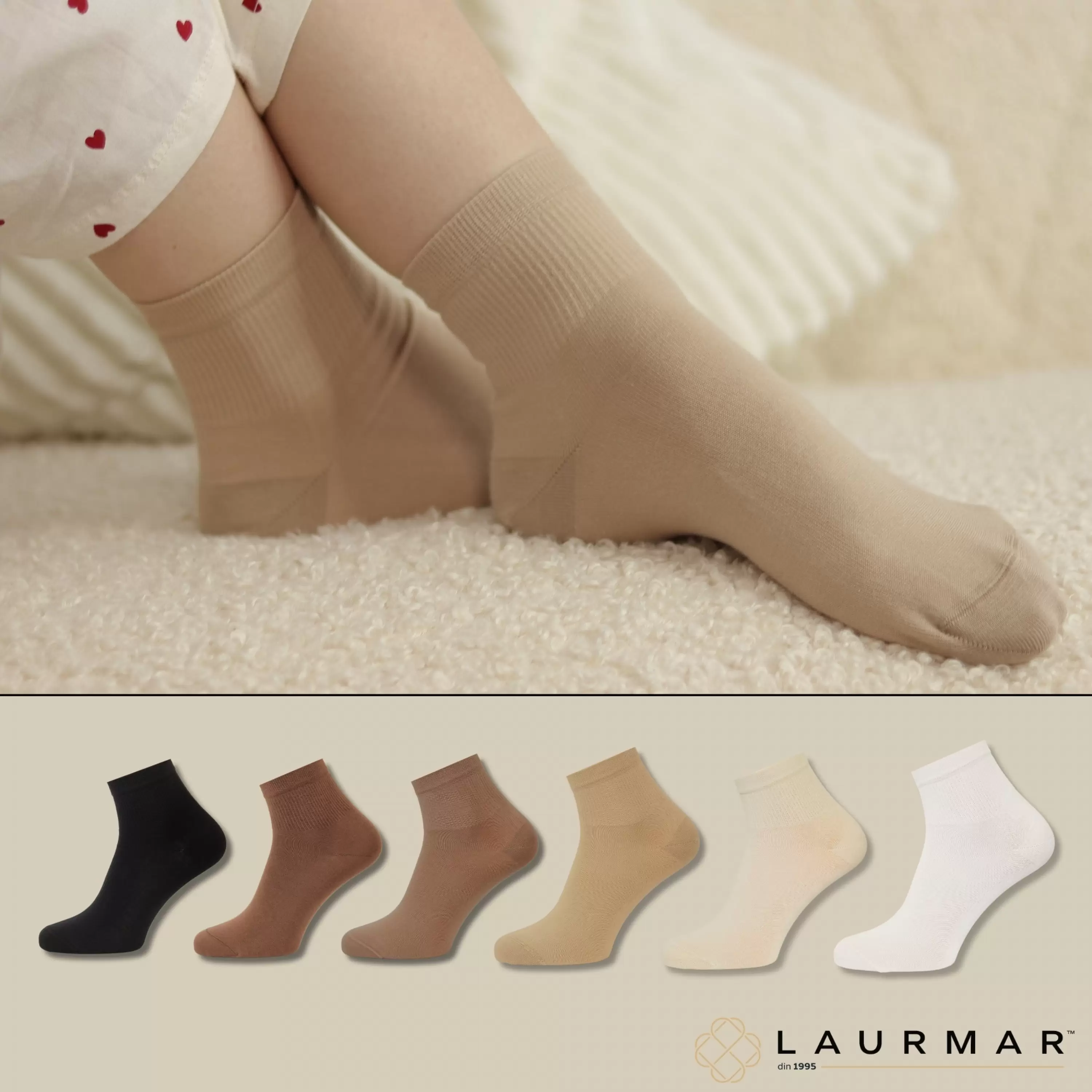 Șosete cu detaliu din bumbac pieptănat fără cusătură - set de 6 perechi pentru femei