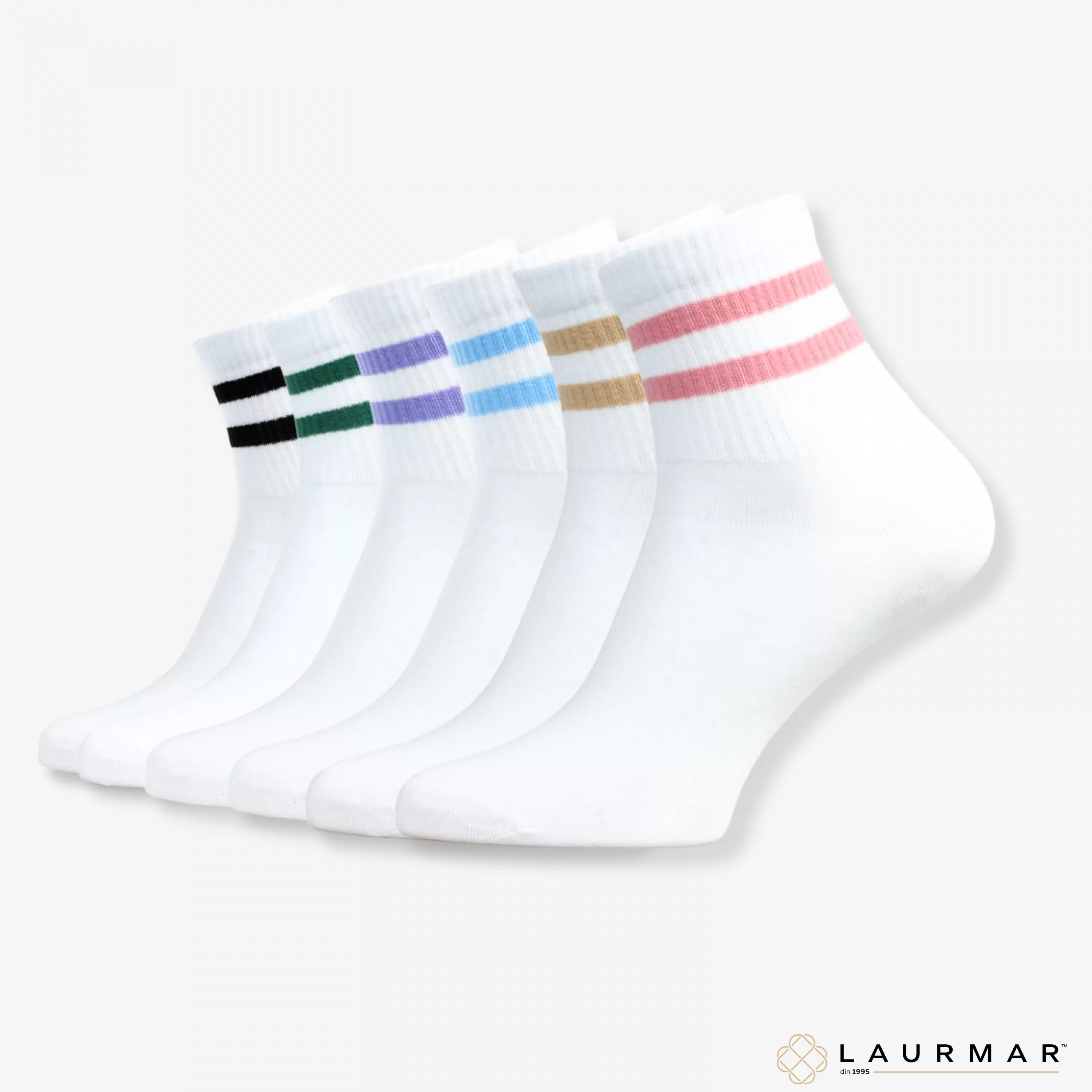 Șosete cu detaliu din bumbac pieptănat fără cusătură - set de 6 perechi pentru femei